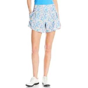 Adidas Neu mit Etikett DAMEN 16 Golf Tour hoch geschnitten pastellfarben Blumendruck ausgestellte Shorts - Bild 1 von 12