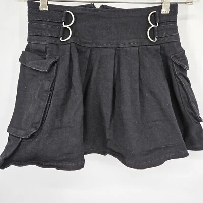 热门话题迷你短牛仔牛仔裙小号黑色口袋拉链戒指哥特朋克 — 第 1/4 张图片