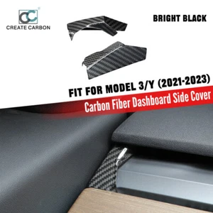 2pcs Gloss Carbon Fiber Dashboard Side Cover Fit For Tesla Model 3/Y (2021-2023) - Picture 1 of 8