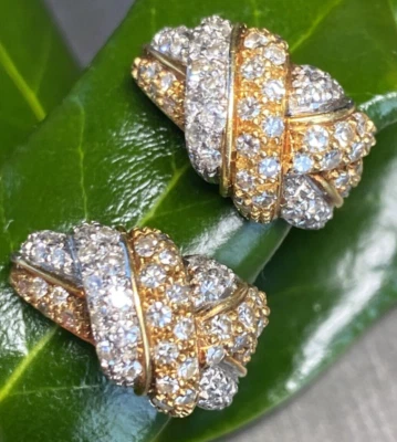 Vintage Diamond Earrings Love Knot Kiss X Estate Fine Jewelry Pre-Owned 18K Gold - Image 1 of 4
