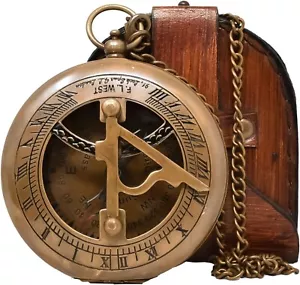 Antique Vintage Sundial Compass - Unique Gift for Men, Brass Pocket Compass Gift - Picture 1 of 6