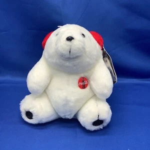 COCA-COLA Plush Design White Teddy Bear Sitting SOFT Toy 1996 7" w/ Tag - Picture 1 of 5