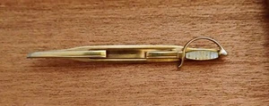 SWANK Gold Tone White Accent Stone Rapier Sword Tie Clip Bar - Picture 1 of 4