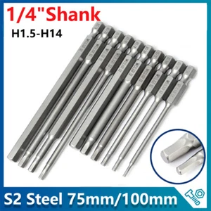 Hex Key Allen Screwdriver Bits Magnetic 1/4" Quick Change Impact Driver 75/100mm - Picture 1 of 32