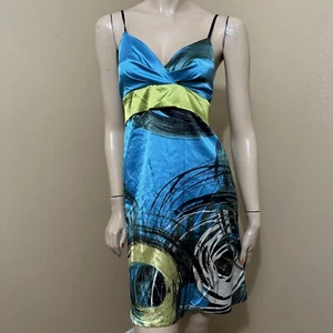 Women’s Turquoise Lime Polyester Casual Open Summer Tied Size L Sundress Dress - Picture 1 of 19
