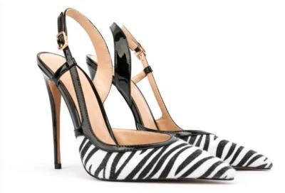Women Pointy Toe Stilettos High Heels Slingback stripe Evening Stage Party Shoes - Изображение 1 из 3