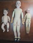 Antique German Bisque Head Dolls Lot Leather Bodies + Clothing