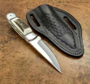 CUSTOM HANDMADE D2 TOOL STEEL HUNTING SKINNER KNIFE W/STAG HORN HANDLE & SHEATH - Picture 1 of 5
