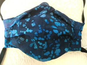PPE Blue Cotton Mask Filter Pocket Reversible Elastic & Straps Washable Made USA - Picture 1 of 8