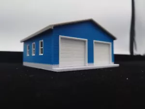 Updated! 1:64 Scale-RH Door-Blue Two 2 Car Garage w/ Movable Door and Roof - Picture 1 of 8