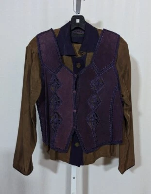 Mary Lynn O'Shea Vintage Handmade Artisan 2 Piece Suede Patchwork Crochet Rayon - Изображение 1 из 4