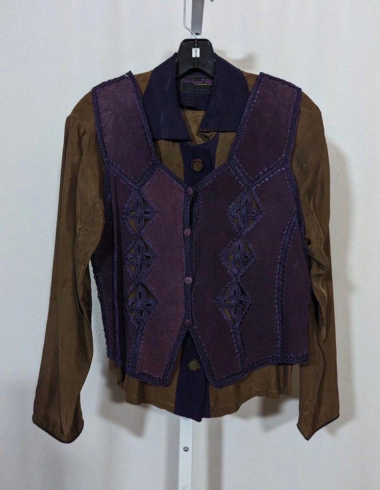 Mary Lynn O'Shea Vintage Hecho a Mano Artesanal 2 Piezas Gamuza Retazos Crochet Rayón Foto 1 de 4