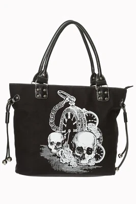 LOST QUEEN Banned Alternative Handtasche Back In Black Shopper Totenkopf Tote Bag Okkult