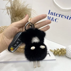 Cute Real Mink Fur Sheep Lamb Sleep Keyring Doll Toy Bag Phone Pendant Gift - Picture 1 of 11