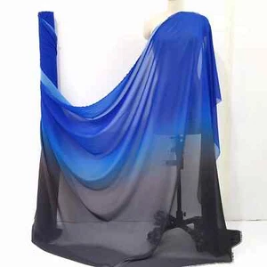 58''Wide By Yard 100D Gradient Dress Cloth Royal Blue Black Ombre Chiffon Fabric - Picture 1 of 6