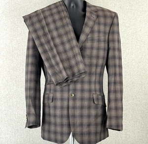 English Laundry Men's 100% Wool Suit Brown Plaid 2 Piece 38R Pants 31W/31L - Picture 1 of 23