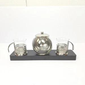 Vintage Zarrin Tea Master Tea Set With 2 Glass And Metal Matching Tea Cups - Picture 1 of 9