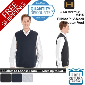 🔥 Harriton Men Pilbloc V-Neck Sweater Vest jersey knit Up To 6XL M415 - Picture 1 of 13