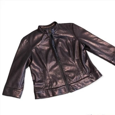 Ruby Rd Faux Leather Jacket Motorcycle Brown Bronze Metallic Color sz 14 Fall - Image 1 of 4