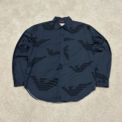 Camisa De Colección Emporio Armani Para Hombre Negra Patrón de Logo Manga Larga Talla XL Foto 1 de 4