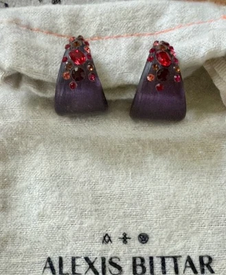 Pendientes de aro de cristal de lucita púrpura Alexis Bittar 100 % auténticos Foto 1 de 4