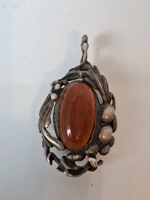 Bel Vecchio Ciondolo A Catena, Argento 800 Con Ambra, Ciondolo - Immagine 1 di 4