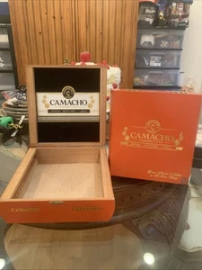 2 Camacho Connecticut Churchill Cigars Empty Wooden Hinged Box Orange Honduras - Picture 1 of 10