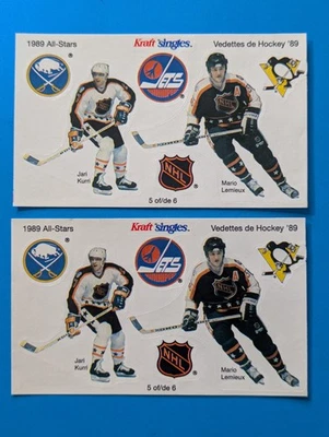 Hoja de pegatinas Kraft Singles NHL 1989 All Star #5 de 6 Mario Lemieux Jari Kurri Foto 1 de 4