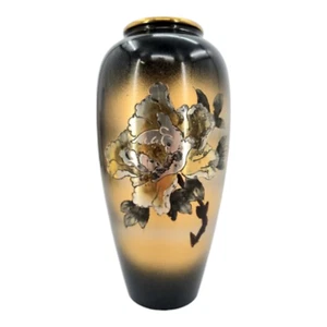 Vintage The Art of Chokin Vase Black 24K Gold Edge with Flowers #587 of 2000 - Picture 1 of 4