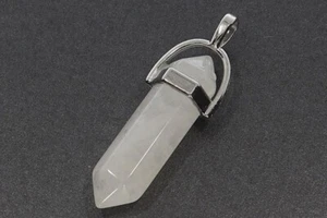  Colgante de joyería de doble punta de encaje de cristal de montaña montura de plata 38x10 mm - HS82 - Imagen 1 de 2