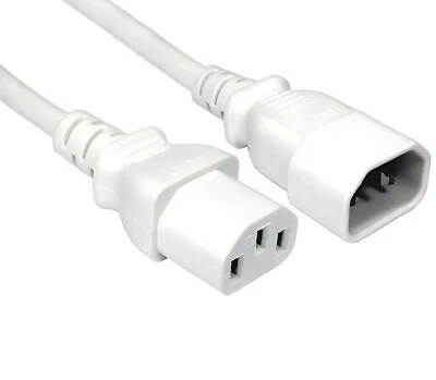 White UK Kettle Mains Extension Lead C13 - C14 Male to Female Cord 50cm to 5m - Image 1 of 3