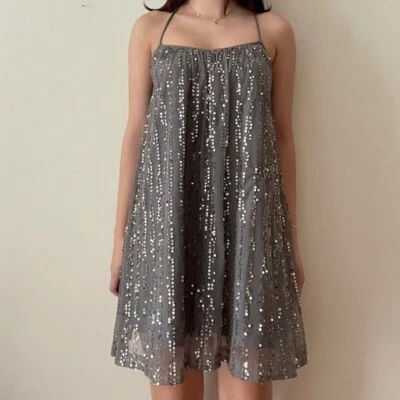 Abercrombie & Fitch Womens Small Gray Silver Sequin Short Mini Dress - Image 1 of 4