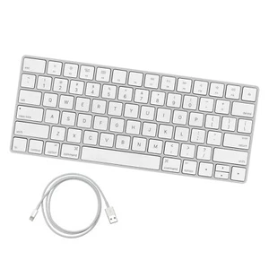 APPLE MAGIC KEYBOARD, SILVER/WHITE + LIGHTNING CABLE - A1644 MLA22LL/A - Picture 1 of 4