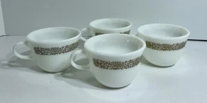 Vintage Pyrex White Milk Glass Brown Woodland Flowers Coffee/Tea Cups, Set of 4 - Picture 1 of 10