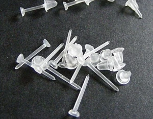 CLEAR EARRINGS INVISIBLE PLASTIC 3mm x 12mm x .08mm TRANSPARENT studs x 26 sets© - Picture 1 of 9