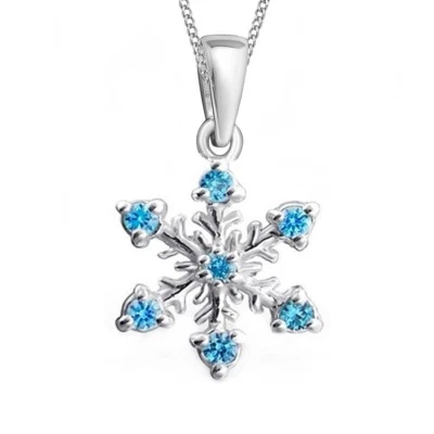 Schneeflocke ANHÄNGER + 40cm KETTE Kristalle 925 Silber Kinder Mädchen 18x10 - Bild 1 von 4