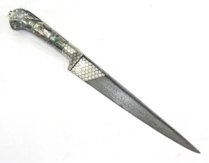 Pesh-kabz Dagger Damascus Steel Blade Green Mother of Pearl Chip Handle W496 - Bild 1 von 9