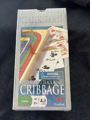 Cribbage Board Game Solid Wood 3 Track Board With Cards Family Game Cardinal - Image 1 of 3