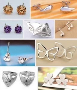 10 pares de pendientes flor luna estrella pájaro mariposa plata 925 o plateado - Imagen 1 de 11