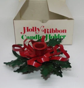Dept 56 Metal Holly Ribbon Candle Holder IOB Vintage - Picture 1 of 6