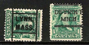 Sc #300 LYNN MASS DETROIT MICH Precancel 1901 Regular 1 Cent Franklin US 81E84 - Picture 1 of 3