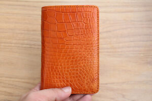 Handmade Genuine Alligator Skin Leather Wallet Passport Orange Crocodile 