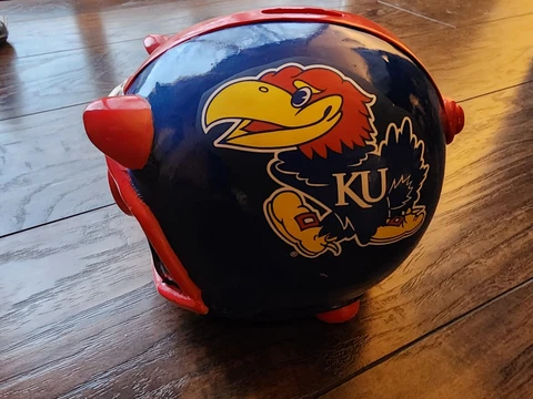 Vintage KU University of Kansas Jayhawk College Football Helmet Piggy Bank ππ Cover