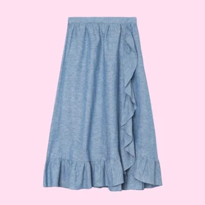 Gorman Women's Chambray Frill Wrap Midi Skirt Blue Ruffled High-Waisted Size 12 - Picture 1 of 6