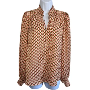 Blusa Maison d'Amélie Paris S Rosa Estampado Geométrico Manga Larga Volantes Puños NUEVA - Imagen 1 de 8