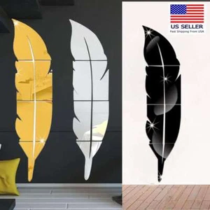 DIY Removable Feather Mirror Home Room Vinyl Decal Art 3D Stickers Wall Decor - Picture 1 of 16
