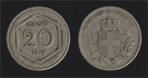 20 CENTESIMI 1919 ESAGONO BORDO LISCIO - VITTORIO EMANUELE III - Picture 1 of 1