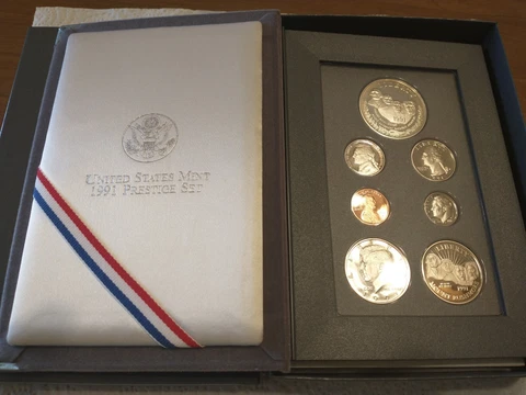 1991 Mount Rushmore Prestige Proof Set Silver Dollar U.S. Mint Original Box COA Cover