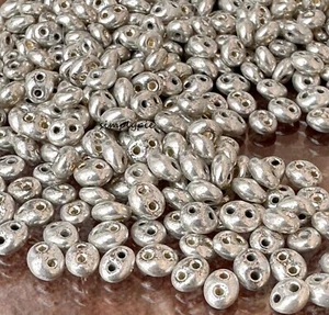 Cuentas checas gemelas de plata 10 g cuentas de vidrio de dos agujeros #GAR190 - Imagen 1 de 3