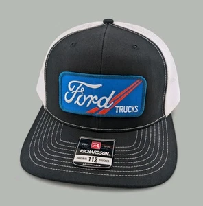 Vintage Style Ford Patch on Richardson 112 Trucker Snapback Hat Black/White - Picture 1 of 5